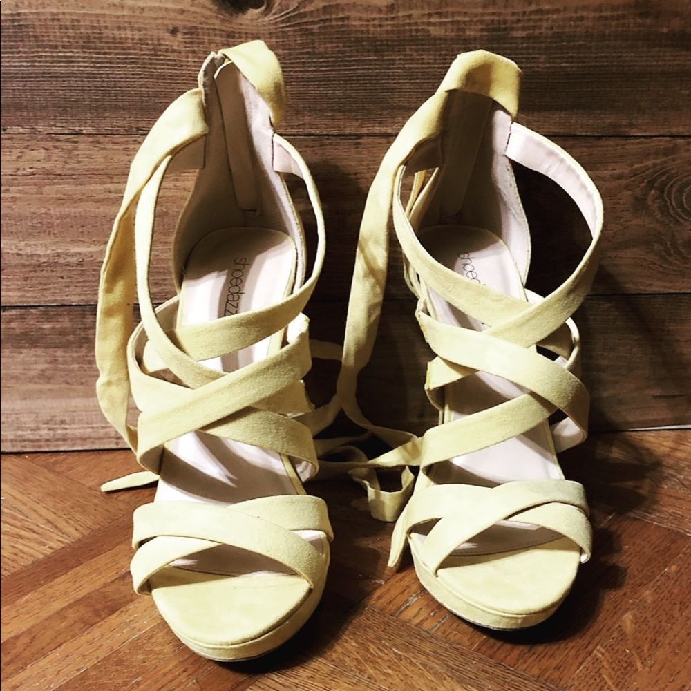 Never worn Yellow lace up heels